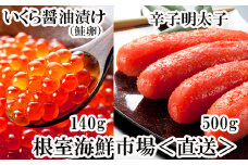 A-14166  いくら醤油漬(鮭卵)70g×2P、辛子明太子500g