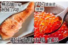 A-14168  いくら醤油漬け(鮭卵)70g×2P、無添加天然甘塩秋鮭15切