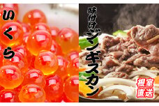 C-36059 いくら醤油漬け100g×2P、味付けジンギスカン1.6kg(800g×2P)セット