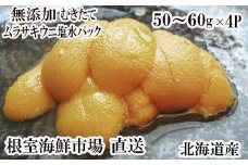 B-28068 根室海鮮市場＜直送＞無添加むきたてムラサキウニ塩水パック50～60g×4P[5月初旬以降発送]