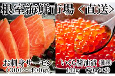 A-14224  いくら醤油漬け70g×2P・刺身用トラウトサーモン(背)300～400g×1本