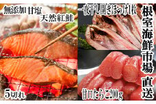 G-14064 無添加天然甘塩紅鮭5切×1P、甘口たらこ200g×1P、一夜干し開きほっけ1枚