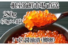 A-28264 根室海鮮市場＜直送＞いくら醤油漬け(鱒卵)70g×4P（計約280g)