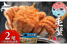 北海道産【 朝ゆで 】 毛ガニ （450g前後）2尾 期間限定！≪ かにのマルマサ ≫ かに 毛がに カニ 千歳 北海道 海鮮