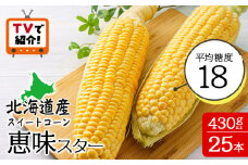 ＜フジテレビ『どっちのふるさと？』で紹介！＞【先行予約】北海道 千歳産 とうもろこし １本430ｇ以上 25本 恵味スター 野菜 トウモロコシ 甘い 旬 夏 BBQ ＜ファーム安澤＞