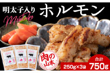 明太子入り 味付けホルモン 250g  3パック ＜肉の山本＞ 北海道 千歳 焼肉 豚肉