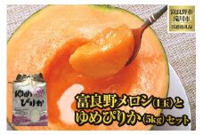 【2026年出荷受付】共通返礼品 富良野メロン 1玉と ゆめぴりか 5kgセット（北海道富良野市×滝川市）北海道 果物 くだもの フルーツ メロン 赤肉メロン 赤肉 米 こめ コメ 精米 特A ブランド米 詰合せ 贈答 ギフト 富良野市 滝川市 コラボ