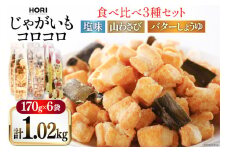 おかき じゃがいもコロコロ 食べ比べ 3種 各2袋 計6袋 セット (塩味・山わさび味・バターしょうゆ味) [砂川ハイウェイオアシス観光 北海道 砂川市 12260829-e] 煎餅 せんべい あられ 菓子 お菓子 つまみ おつまみ レビューキャンペーン