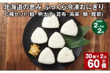 【2ヶ月毎2回定期便】 北海道の恵み ふっくら冷凍おにぎり（鮭・明太子・昆布・高菜・鯖・鰹節） 6種セット 計60個 （各5個✕1パック） 米 お米 おにぎり