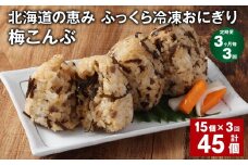【3ヶ月毎3回定期便】 北海道の恵み ふっくら冷凍おにぎり（梅こんぶ） 計45個（15個✕3回） 米 お米 おにぎり