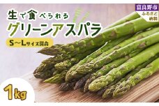 2026年先行予約「生」で食べられる!北海道富良野産　グリーンアスパラ　1kg(SからLサイズ混合)【1255817】