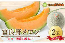 厳選富良野メロン(品種おまかせ)赤肉(2.0～2.5kg)×2玉入　糖度15度以上【1398873】