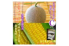 「贅沢セットC」北海道富良野産赤肉メロン 1玉/とうもろこし4本詰め合わせ_ メロン 富良野メロン とうもろこし コーン 赤肉 フルーツ 果物 くだもの ふるーつ 野菜 ギフト 贈答 産直 北海道 富良野 セット 【1405386】