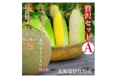 「贅沢セットA」北海道富良野産 赤肉メロン1玉/ とうもろこし / 白いとうもろし_ メロン 富良野メロン とうもろこし コーン 赤肉 フルーツ 果物 くだもの ふるーつ 野菜 ギフト 贈答 産直 北海道 富良野 【1405478】