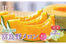 富良野メロン(赤肉)秀品ティアラ2.0kg/2玉入_ メロン 富良野メロン 赤肉 フルーツ 果物 くだもの ふるーつ 青果 ギフト 贈答 国産 北海道 富良野 人気 おすすめ 送料無料 2玉 甘い セット 詰合せ 秀品 限定 ティアラ 【1405399】