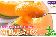 富良野メロン 赤肉 4kg (2～4玉入り)【1426363】