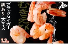 【訳あり】 えび ブラックタイガー 冷凍 むきえび 1.2kg【定期便3回】下処理済み［えび エビ 海老 チャック付き 下処理不要 大型 2025 登別市］