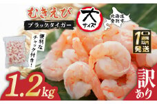 【最短1週間以内出荷】【訳あり】 えび ブラックタイガー 冷凍 むきえび 1.2kg下処理済み［えび エビ 海老 チャック付き 下処理不要 大型 2025 登別市］