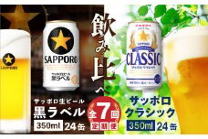 【ビール飲み比べ定期便：全7回】サッポロクラシックと黒ラベル各350ml×24本【30012001】