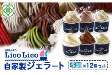 GELATO LicoLico自家製ジェラート6種12個セット（温泉ミルク/ミルク/生チョコレート/イチゴミルク/黒千石きな粉餅/丸ごと蕎麦の実）【600025】