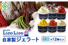 GELATO LicoLico自家製ジェラート6種12個セット（温泉ミルク/ミルク/小豆ミルク/かぼちゃ/アランチャロッソ/フランボワーズ）【600026】