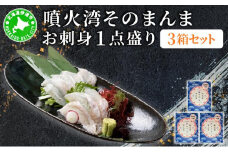 [5525-1175]噴火湾そのまんま お刺身1点盛り(わさび・醤油付き)3箱 旬菜一鮮 だて大和屋 厳選 魚介 海鮮 刺身 刺し身 小分け 新鮮 魚介類 魚貝類 加工食品 贈答 ギフト 贈り物 ご褒美