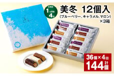 【1ヶ月毎4回定期便】美冬12個入（ブルーベリー、キャラメル、マロン）×3箱