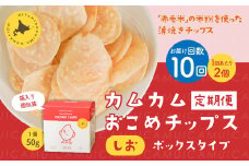 【1ヶ月毎10回定期便】 カムカムおこめチップス（しお） ボックスタイプ 計20個 （2個×10回） お菓子 スナック菓子