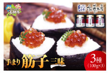 佐藤水産 手まり筋子三昧（手まり筋子・明太味・醤油味）｜ふるさと納税 石狩市 北海道 さとう水産 すじこ 筋子 カット済み 一口サイズ 食べやすい バラエティ 珍味 めんたいこ味 しょうゆ味 めんたい味
