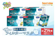 Secoma 肌ざわりなめらか 国産不織布フィルターマスク 50枚入×4+7枚入×2 計214枚