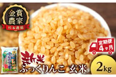 【新米予約】【定期便4回】ふっくりんこ玄米2kg≪杉本農園≫