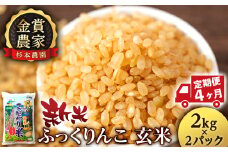 【新米予約】【定期便4回】ふっくりんこ玄米4kg(2kg x 2)≪杉本農園≫