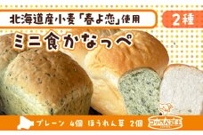 北海道 ミニ食かなっぺ 2種 セット プレーン 4個 ほうれん草 2個 北海道産 小麦 春よ恋 食パン パン トースト カナッペ 手作り 自家製 焼きたて 酵母 ベーカリー 朝食 手軽 冷凍 お取り寄せ 人気 自家用 ギフト 送料無料 木古内 木古内町
