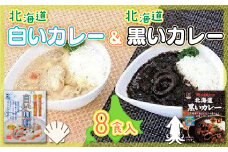  各賞受賞北海道産食材使用 黒いカレー(イカ入)&白いカレー(ほたて入)8食セット ふるさと納税 人気 おすすめ ランキング 黒いカレー 白いカレー 受賞 道知事賞  北海道 七飯町 送料無料 NAO006