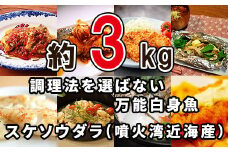 【緊急支援品】楽しみ方は10通り！メニューに困らない万能白身魚 すけそうだら 約3kg 冷凍 内臓処理済み 鮮魚 地元 事業者支援