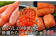 北海道産いくら120g 玲瓏たらこ120g 玲瓏明太子120g 丸鮮道場水産 小分け 食べきり 食べ切り