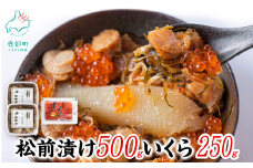 【梅セット】いくらがけ松前漬け750g (しかべ松前漬け500g(250g×2p)、北海道産いくら醤油漬け250g(250g×1p)） ほたて 小分け しかべ松前漬け いくら 北海道 おつまみ