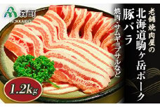 選べる配送月 9月発送 豚バラ 1.2kg 焼肉・サムギョプサルなど～北海道駒ヶ岳ポーク～＜酒仙合縁 百将＞ 森町 豚肉 焼肉 サムギョプサル バラ肉 北海道産 ふるさと納税 北海道 mr1-0320-9