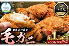 先行予約【厳選三特品】北海道近海産毛ガニ500g前後×2尾 2025年9月上旬発送開始予定【 毛がに 北海道 かに 蟹 かにみそ 小分け 毛蟹 八雲 海産物 魚介類 水産物応援 水産物支援 】
