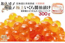【漁獲次第で受付再開予定】《早期予約 10月下旬より順次出荷予定》船上活〆・神経〆北海道江差産 天然秋鮭の極上いくら醤油漬け 300g　100gパック　国産　手作り　いくら　秋あじ　鮭　さけ　サーモン　新物