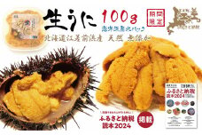 【漁があり次第順次発送】北海道 江差前浜産 生うに 100g【天然・無添加・みょうばん不使用】江差産キタムラサキウニ　日本海熊石産海洋深層水　塩水ウニ　素材を生かした自然の味　国産うに　雲丹　100グラムパック個包装
