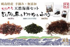 【数量限定】かもめ島特産 手摘み 天然海藻セット ぎんなん草 ＆ わかめ ＆ ふのり  無添加　無着色　天日干し　日本海　ミネラル　低カロリー　天然海藻　お手軽