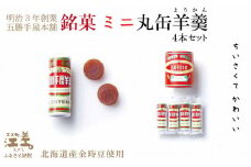 五勝手屋本舗『ミニ丸缶羊羹（ようかん）』4本セット　金時豆のようかん　保存料不使用　五勝手屋羊羹の老舗　和菓子　銘菓　名物　贈答用　ギフト