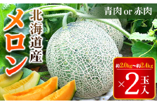 【2025年7月下旬より発送】大玉メロン２玉入１箱(赤肉１玉と青肉１玉、もしくは赤肉２玉)　1玉約2.0kg～約2.4kg 【 ふるさと納税 人気 おすすめ ランキング メロン めろん 甘い おいしい 北海道 厚沢部 送料無料 】 ASO001
