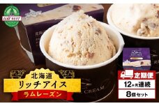 【定期便12ヶ月】リッチアイスクリーム 香り高い魅惑のラムレーズン　8個セット（100ml）