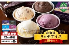 【定期便12ヶ月】リッチアイスクリーム 8個セット（100ml）【 4種 × 各2個】アイス スイーツ おやつ 冷凍 食べ比べ