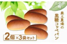 黒糖コッペパン 2個 3袋 セット 自家製酵母 オンライン 申請 ふるさと納税 北海道 ニセコ 黒糖 コッペ コッペパン パン ぱん 美味しいパン 優しい甘み 朝食 おやつ ホットドッグ 道産小麦 冷凍パン 奥土農場 ニセコ町 【42010】