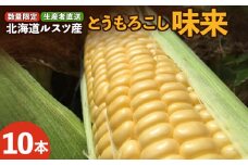 【数量限定】《生産者直送》ルスツ産 とうもろこし 味来 10本 玉手農場 オンライン 申請 ふるさと納税 北海道 留寿都 野菜 旬野菜 夏野菜 産地直送 新鮮 数量限定 とうきび トウモロコシ コーン 甘い フルーツコーン みらい 採れたて 留寿都村【1200501】