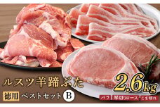 ルスツ羊蹄ぶた 徳用 ベストセットB バラ 厚切りロース こま切れ 2.6kg オンライン 申請 ふるさと納税 北海道 留寿都 豚肉 豚 ブランド豚 肉 お肉 ポーク とんかつ お鍋 小分け 便利 冷凍 国産 お取り寄せ 留寿都村【2202001】