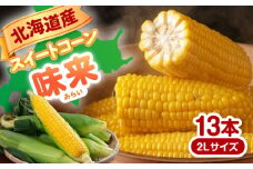 【先行予約】 朝採れ スイートコーン 味来 13本 2Lサイズ ※2025年8月下旬より順次発送《喜茂別町》【Aコープようてい】とうもろこし トウモロコシ スイートコーン 味来 朝採り 高糖度 生食 野菜 先行予約 甘い 北海道 夏野菜 産地直送 冷蔵 特大 ギフト 期間限定 プレゼント 濃厚 極甘 新鮮 朝採れ [AJAK006] 11000 11000円 1万 以上